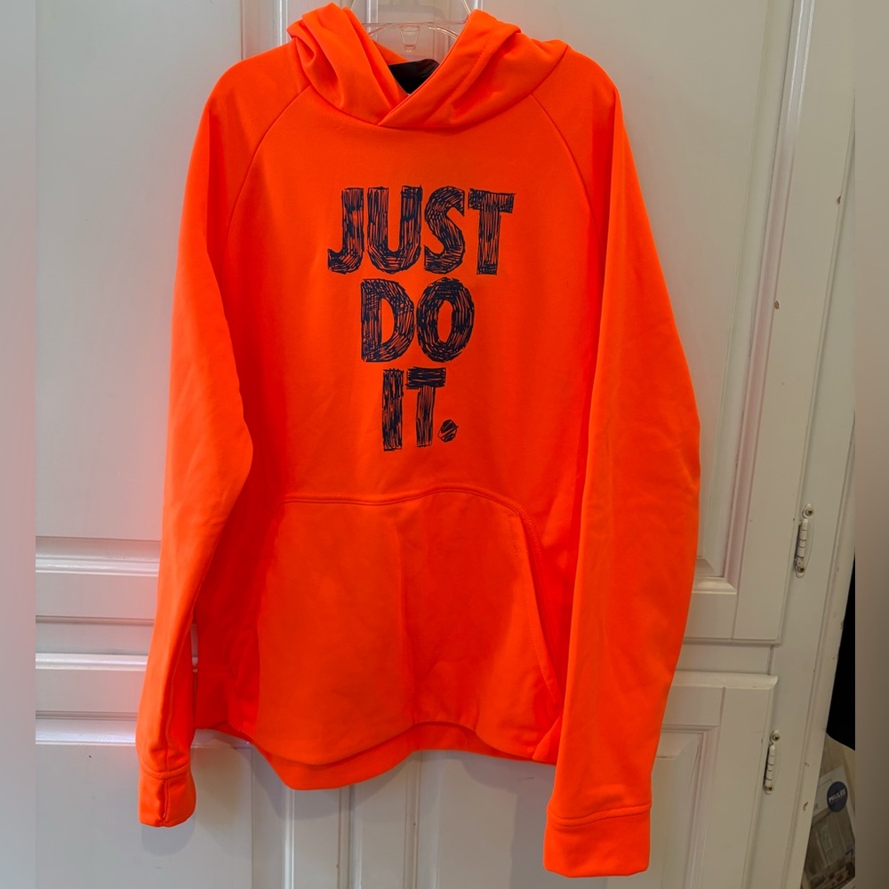 Nike Kids' Neon Orange Hoodie with 'Just Do It.' Graphic